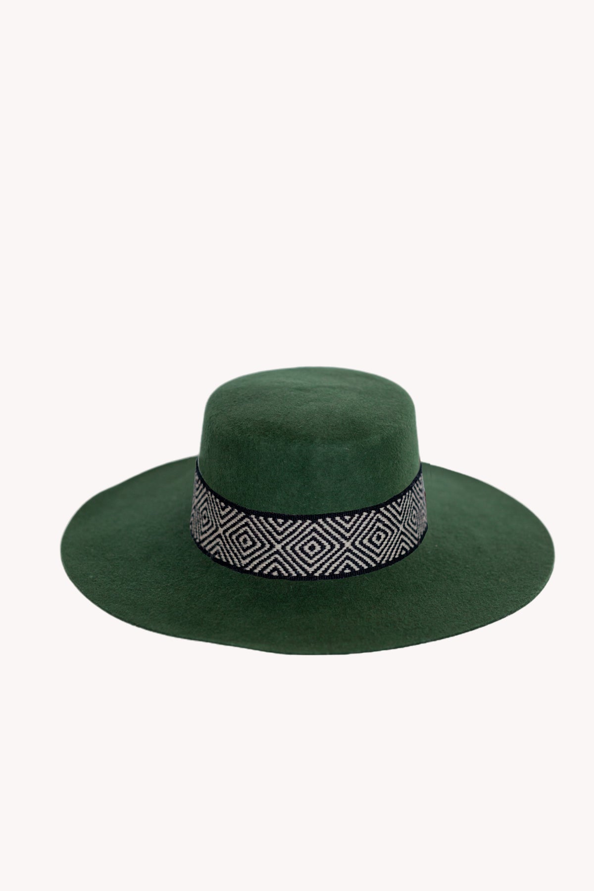 Hunter green alpaca wool felt Spanish style hat with a woven band, view 3