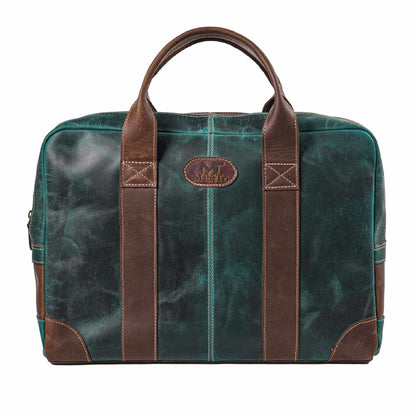Leather messenger briefcase with top zip and shoulder strap