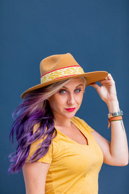 Camel alpaca wool felt Western hat with a woven hatband, view 3