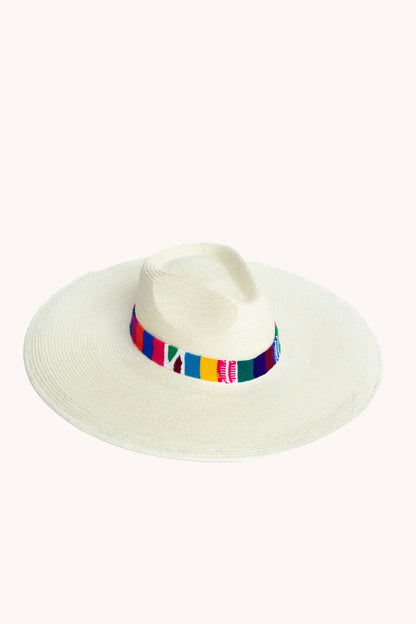 White palm leaf straw Western hat with a wide brim and woven band