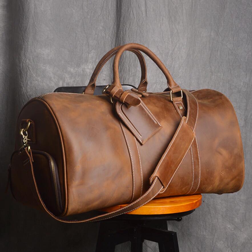 Crazy horse leather weekender bag with shoe compartment by RockCow, view 5