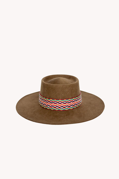 Chestnut brown alpaca wool felt bucket hat with a woven band