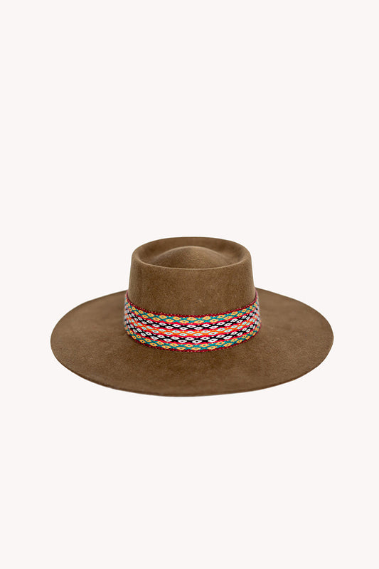 Chestnut brown alpaca wool felt bucket hat with a woven band