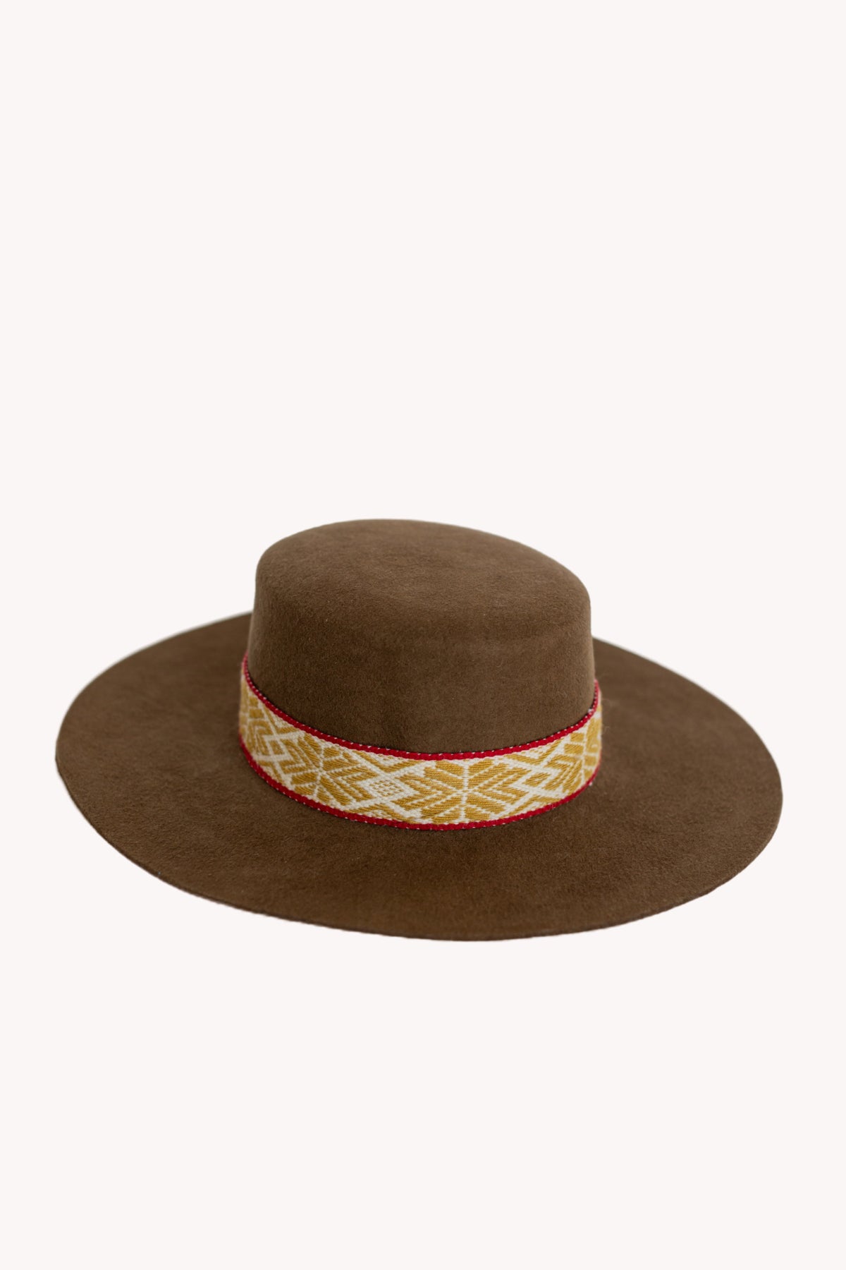 Chestnut brown alpaca wool felt Spanish style hat with a woven band
