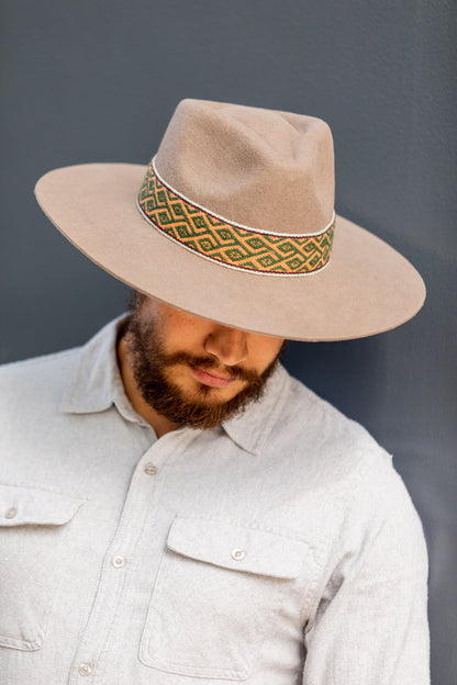 Beige alpaca wool felt Western hat with a woven hatband, view 2