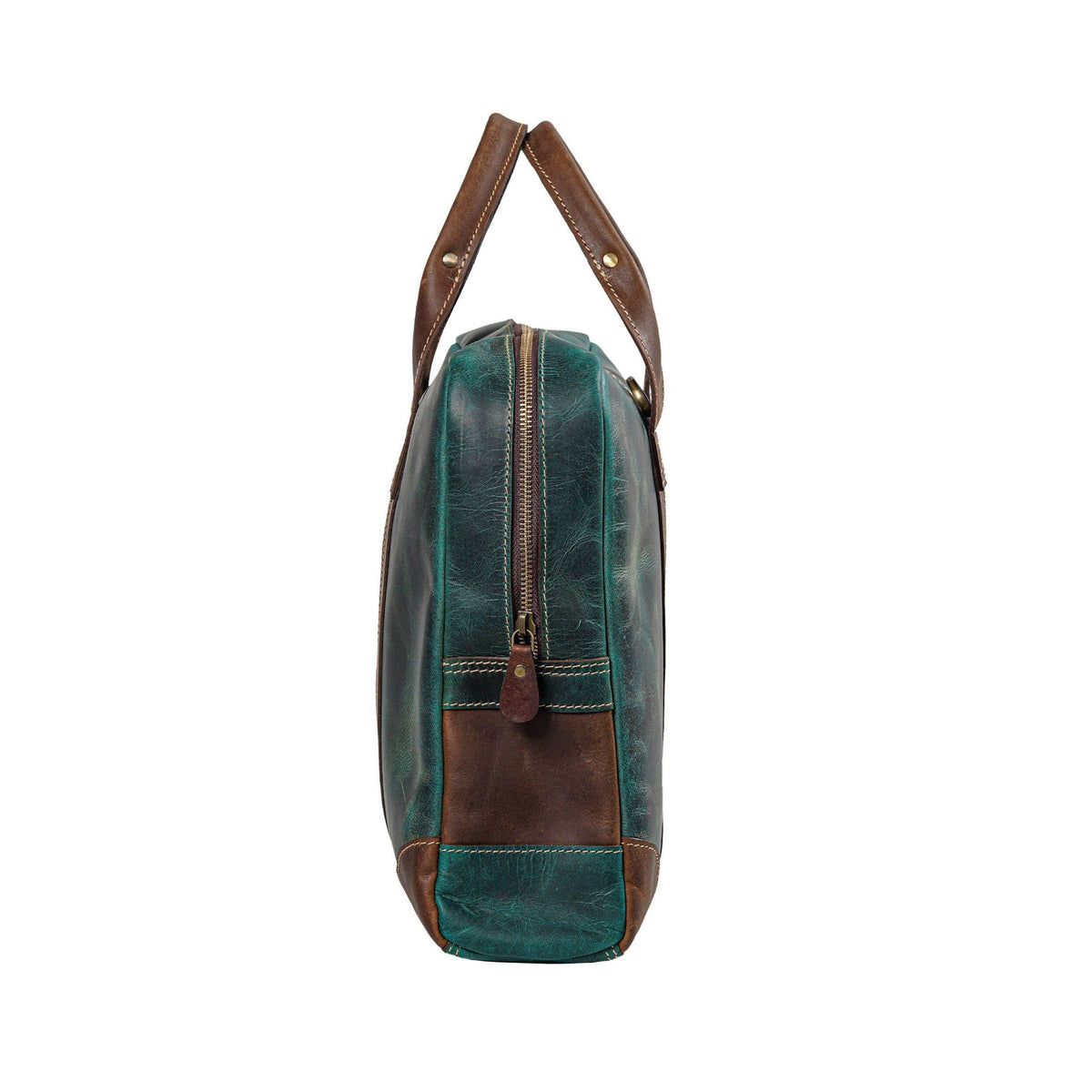 Leather messenger briefcase with top zip and shoulder strap, view 3