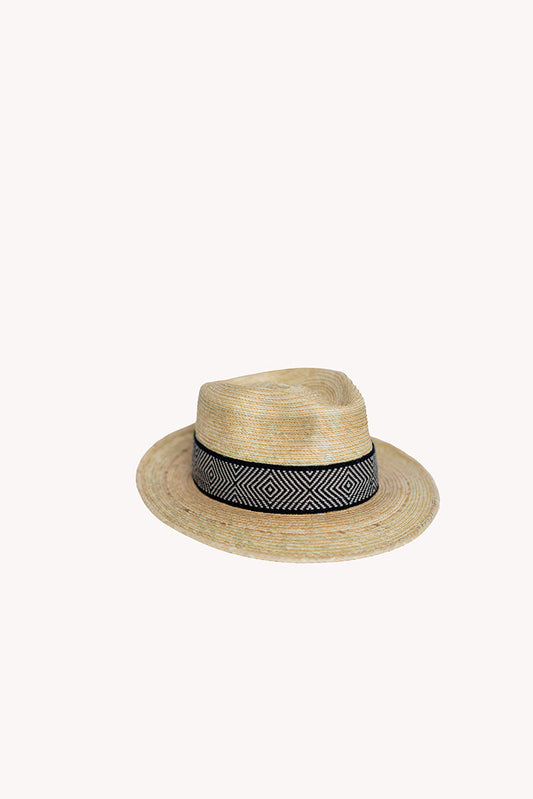 Natural palm leaf straw fedora with a woven hatband