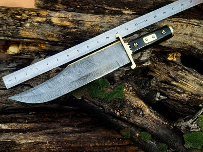 The 13-Inch Buffalo Horn Damascus Bowie | Texan Knives