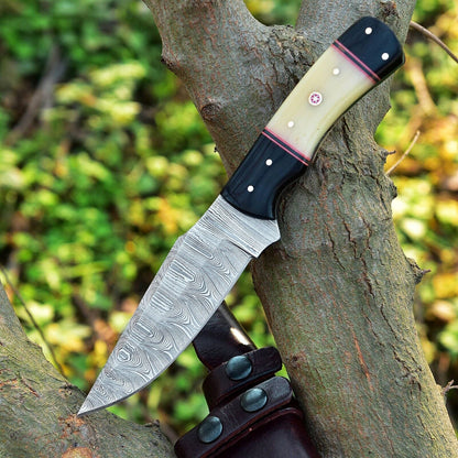 The Camel Bone Resin Damascus Skinning Set | Texan Knives