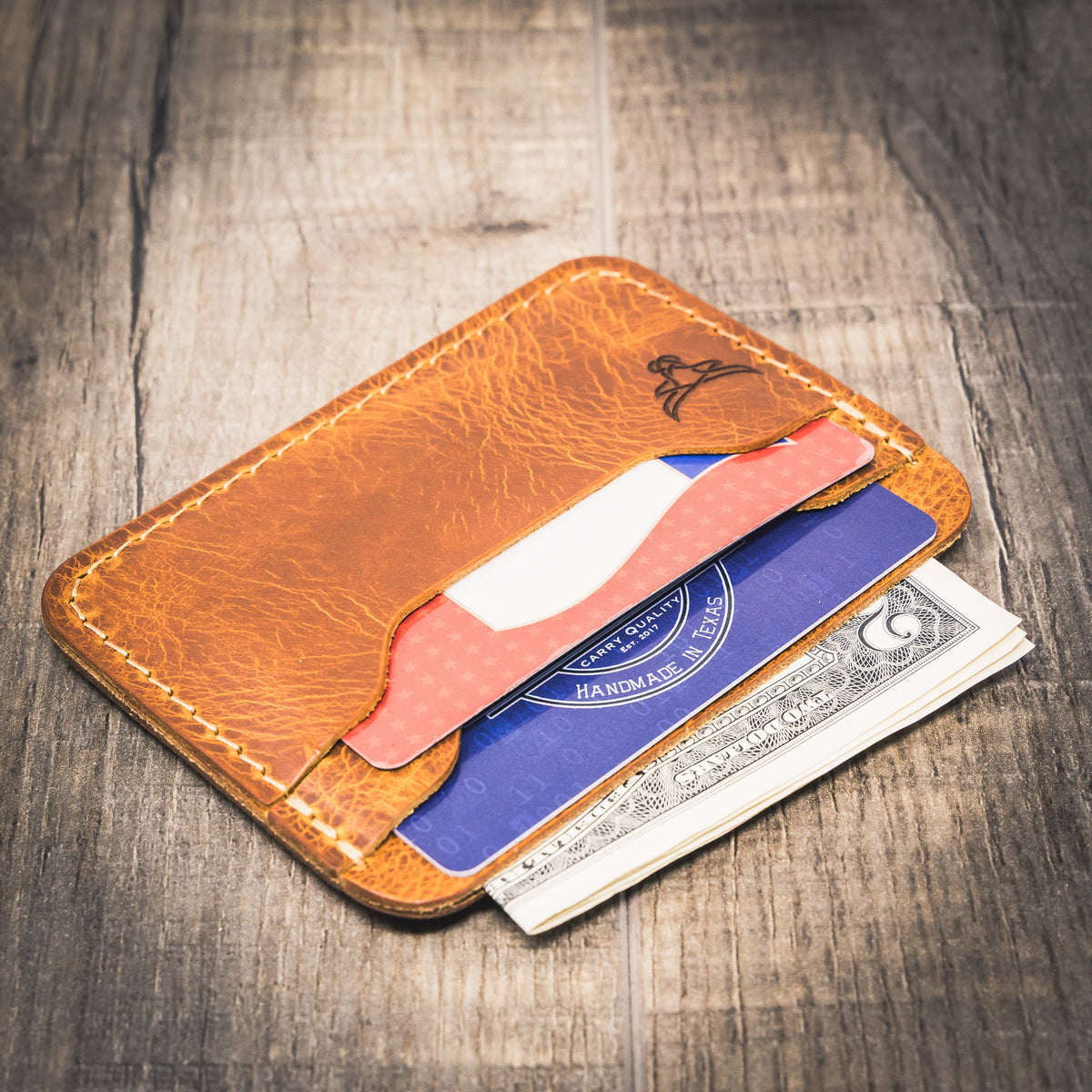 Saddle tan leather card wallet with front card slots, view 2