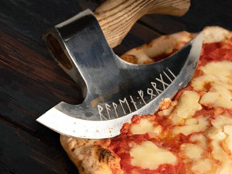 Custom Hand Engraved Ax Pizza Cutter - 8-Inch J2 Steel Blade