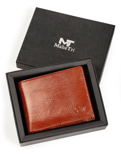 Brown leather card wallet open to show card slots, view 2