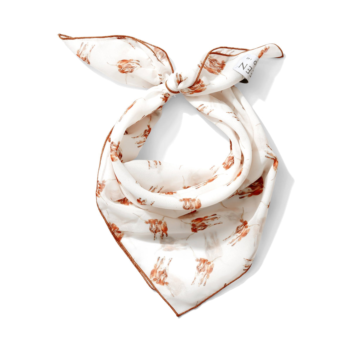Burnt orange Longhorn chiffon scarf, 20 inch square