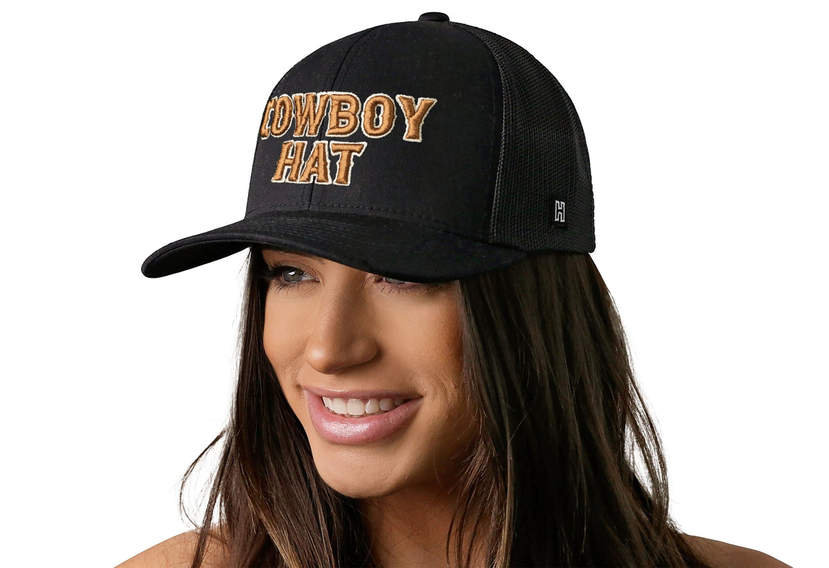 Cowboy Hat Embroidered Trucker, Black, view 4