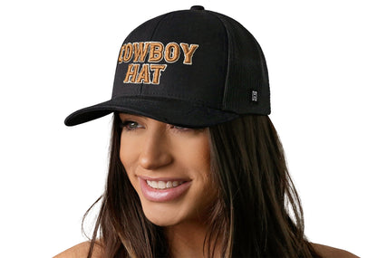 Cowboy Hat Embroidered Trucker, Black, view 4