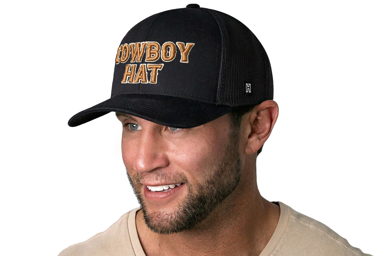 Cowboy Hat Embroidered Trucker, Black, view 3