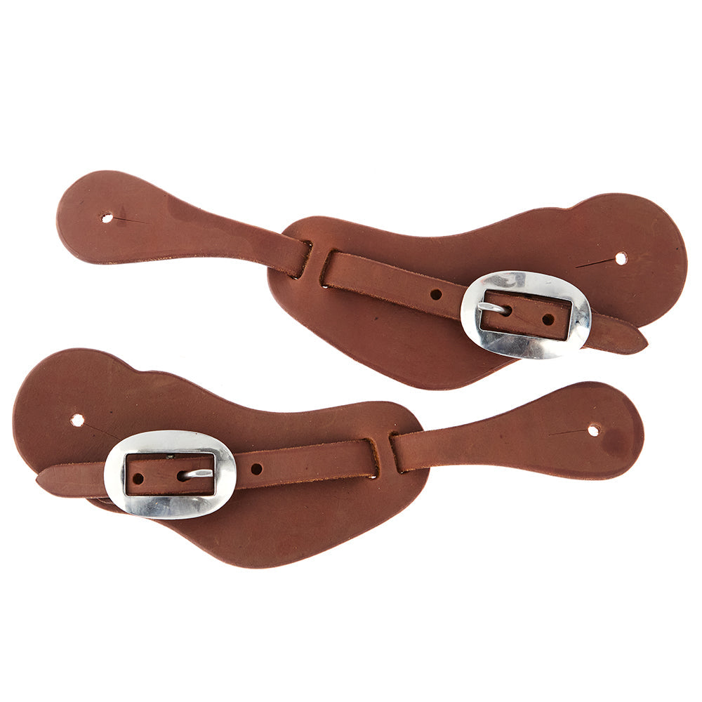 Oiled leather cowboy spur straps with stainless steel buckles, view 3