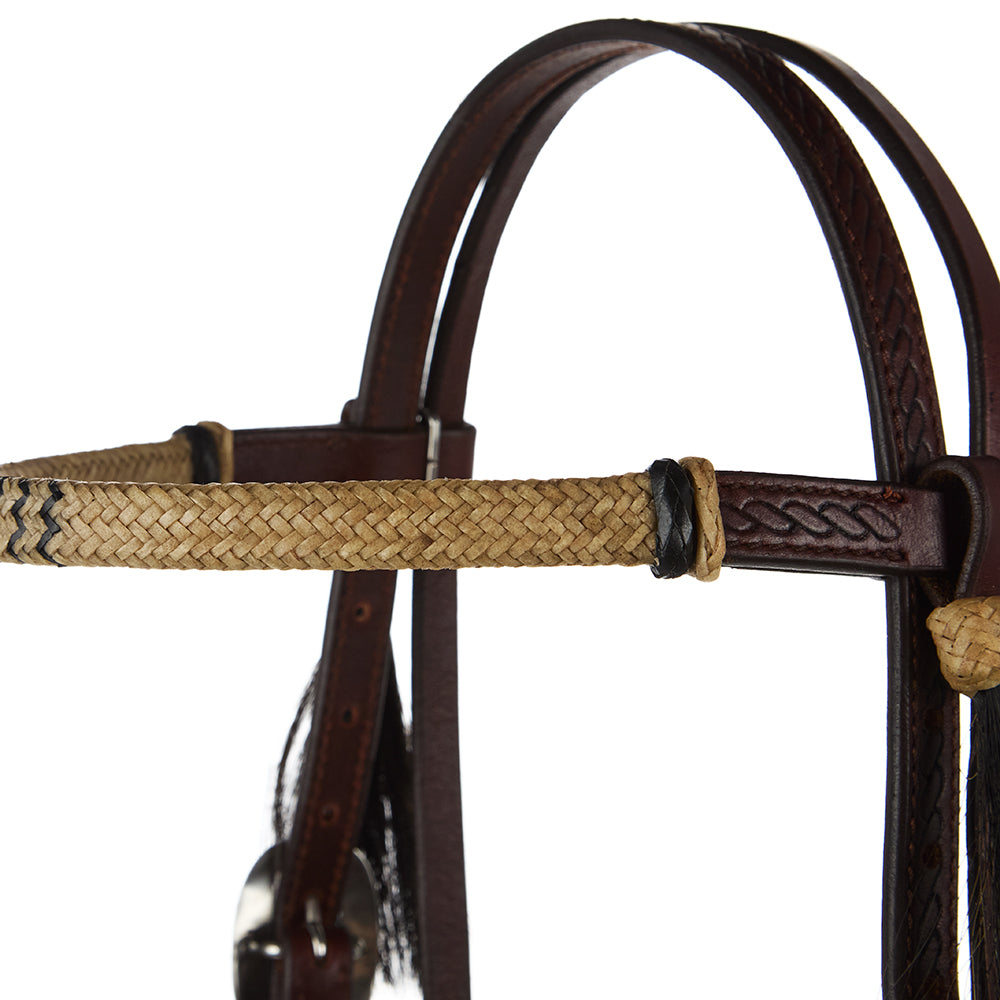 Rope-Tooled Browband Headstall, Natural Rawhide, view 2