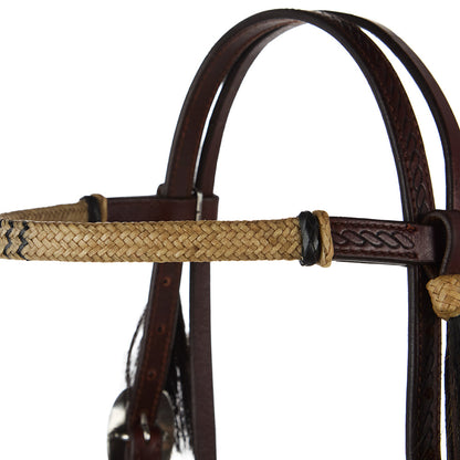 Rope-Tooled Browband Headstall, Natural Rawhide, view 2