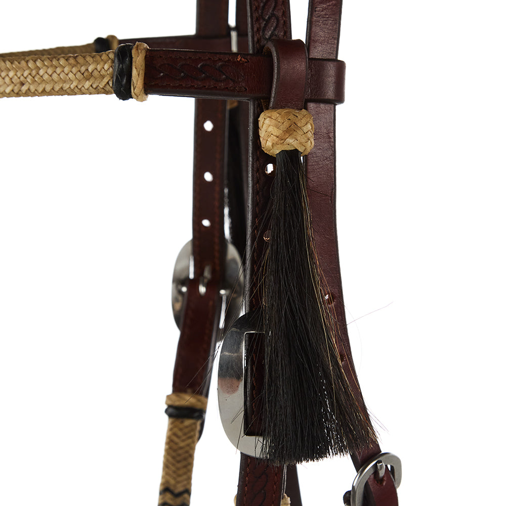 Rope-Tooled Browband Headstall, Natural Rawhide, view 3