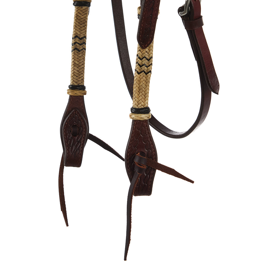 Rope-Tooled Browband Headstall, Natural Rawhide, view 4