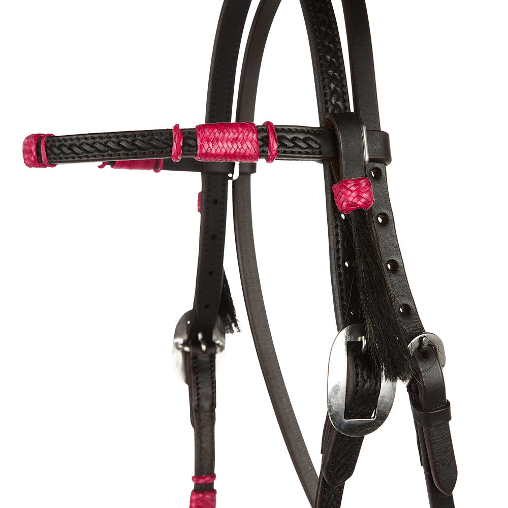Hot Pink Rawhide Browband Headstall, view 5