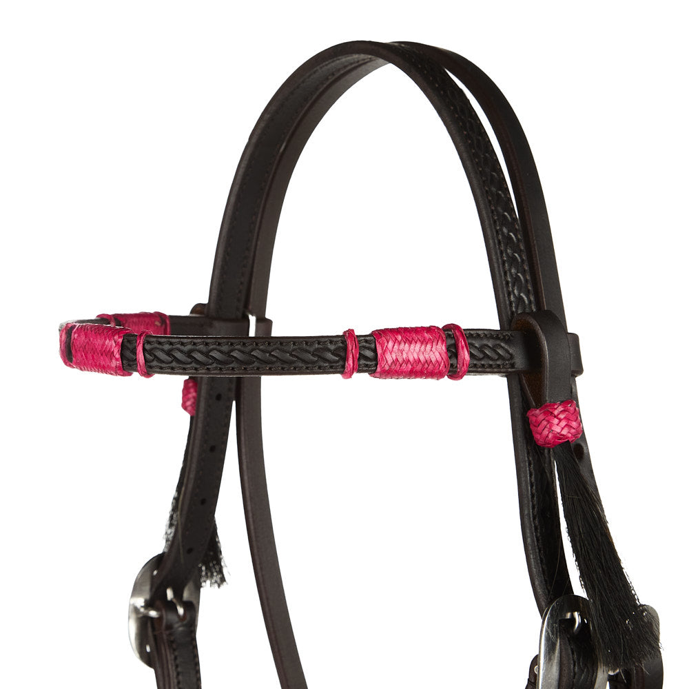 Hot Pink Rawhide Browband Headstall, view 6