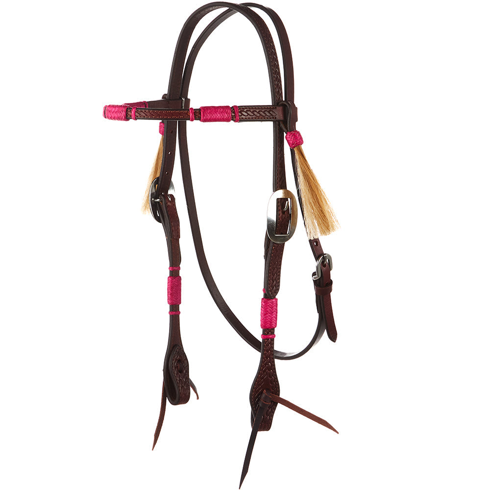 Hot Pink Rawhide Browband Headstall, view 2