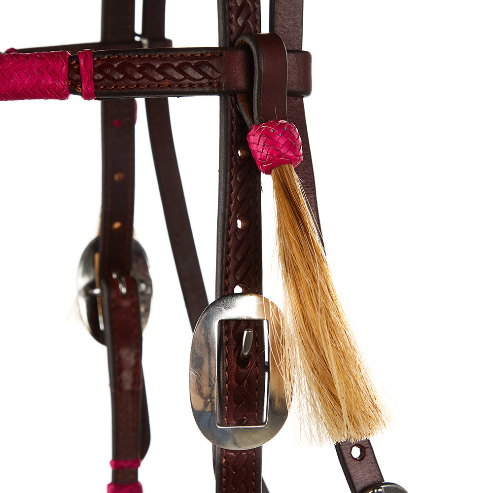 Hot Pink Rawhide Browband Headstall, view 3
