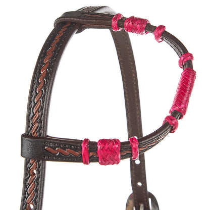 Hot Pink Rawhide Single Ear Headstall, view 2