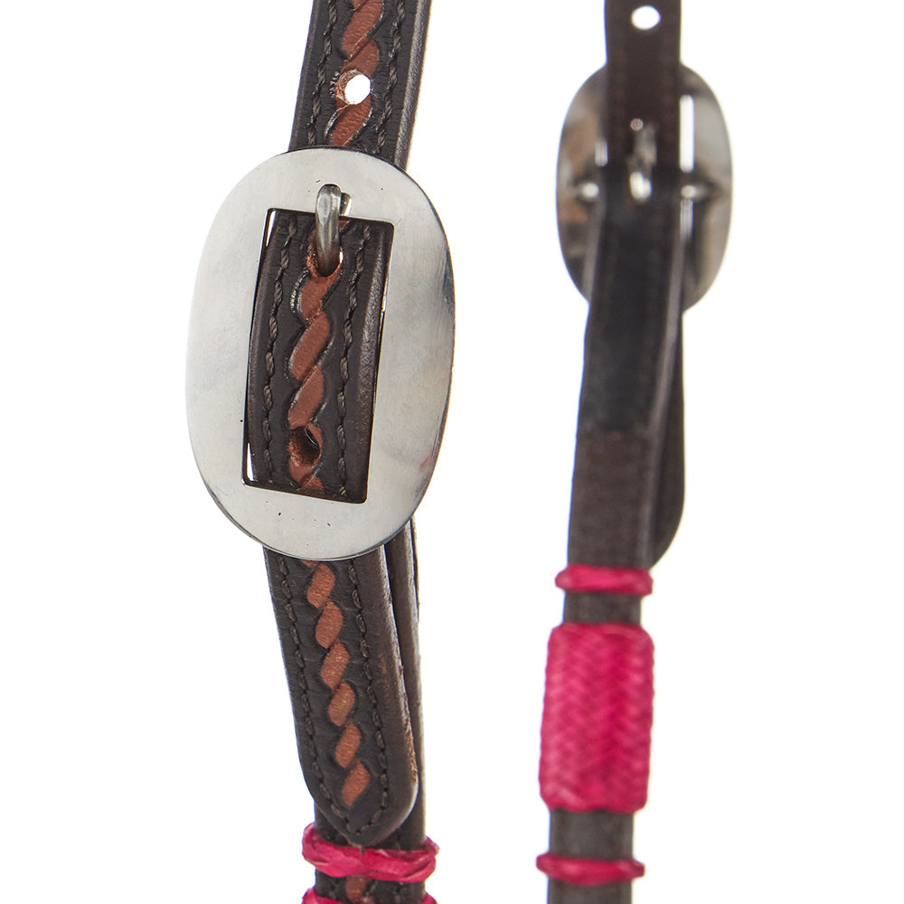 Hot Pink Rawhide Single Ear Headstall, view 4