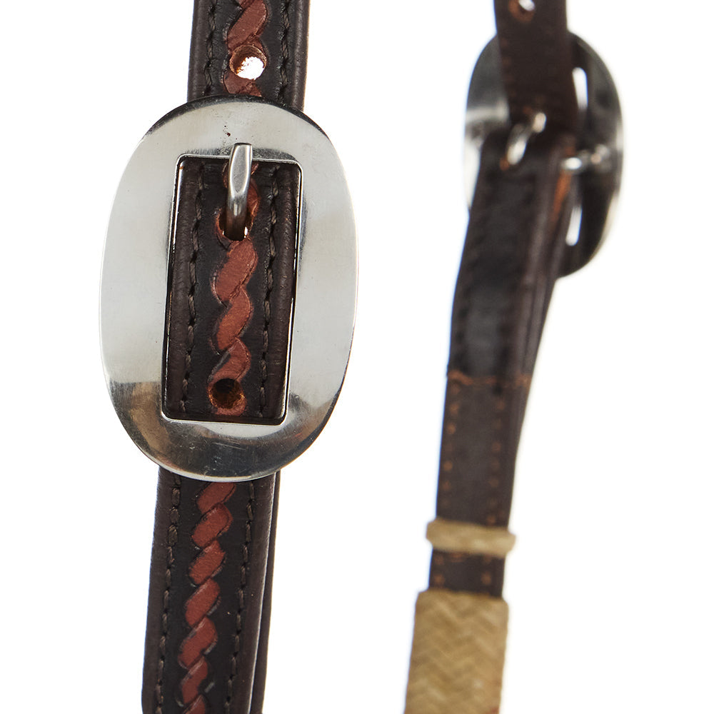 Rope-Tooled Single Ear Headstall, Natural Rawhide, view 3