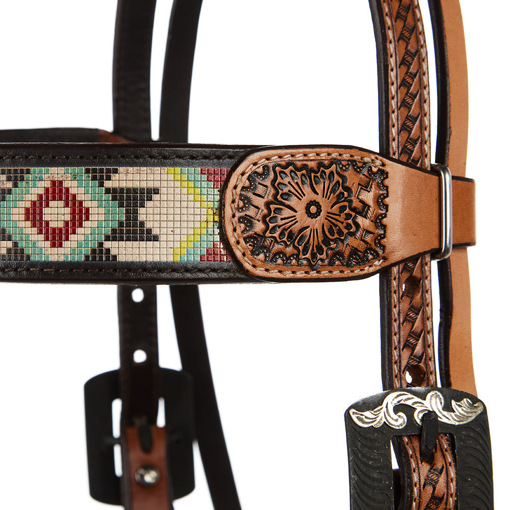 Turquoise and Rust Beadwork Headstall, view 2