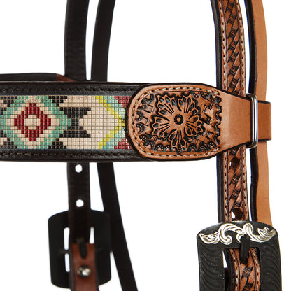 Turquoise and Rust Beadwork Headstall, view 2