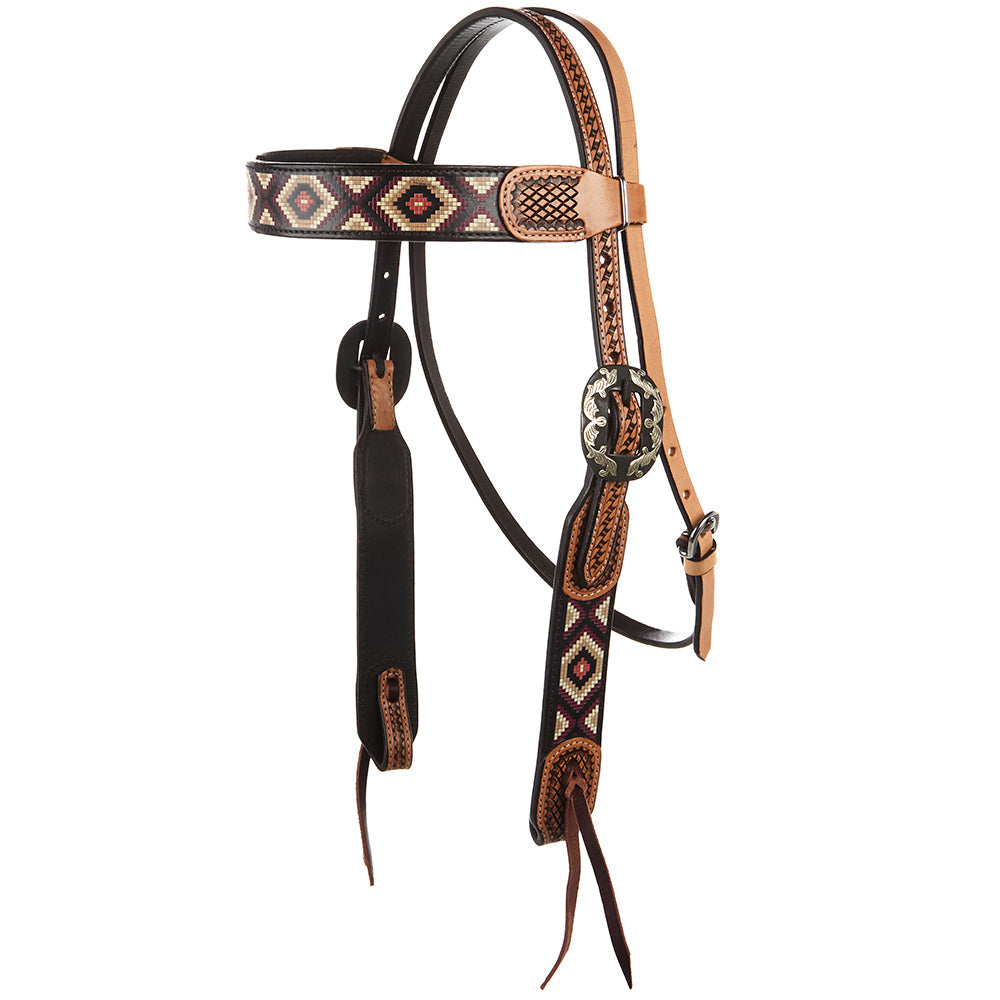 Burgundy and Cream Beadwork Headstall, view 2