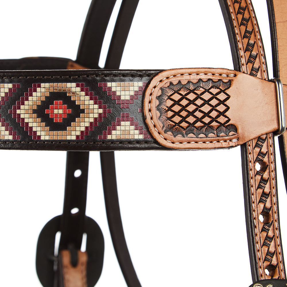 Burgundy and Cream Beadwork Headstall, view 3