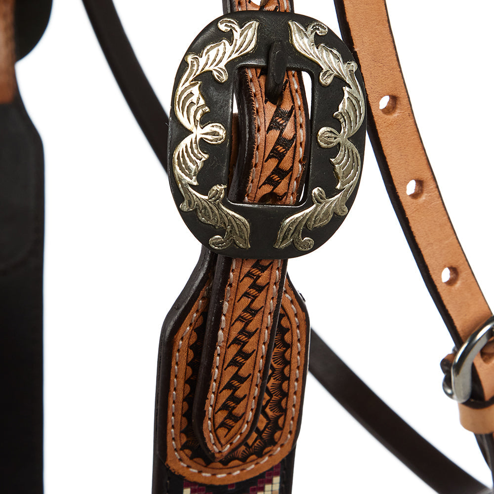 Burgundy and Cream Beadwork Headstall, view 4