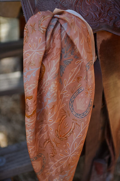 Dusty rose wild rag with folk-art florals, small leaves and sage prairie grass, view 2