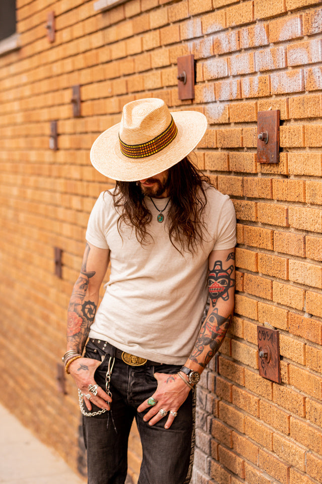 Natural palm leaf straw Western hat with a woven band, view 3