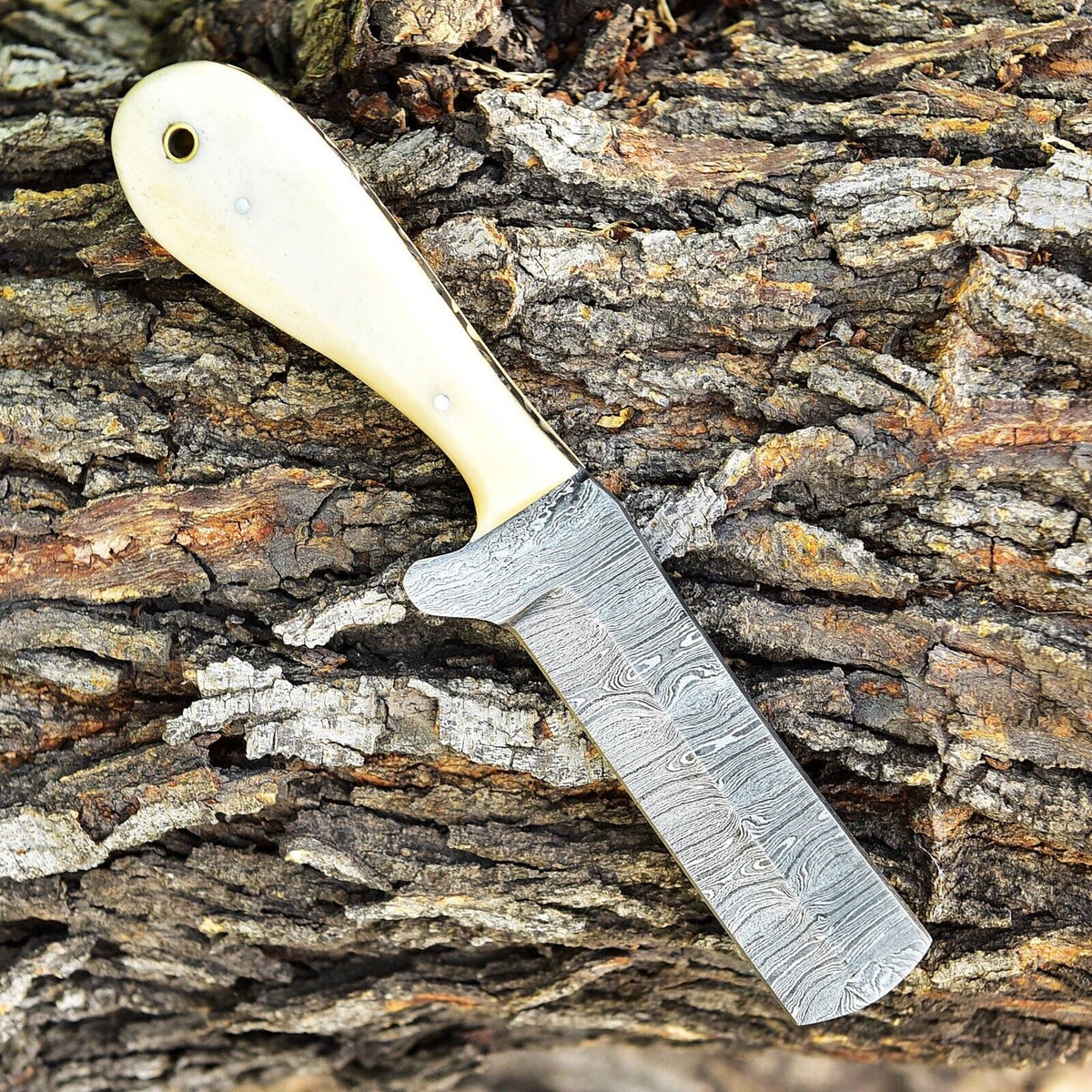 The 4-Inch Camel Bone Damascus Belt Knife | Texan Knives