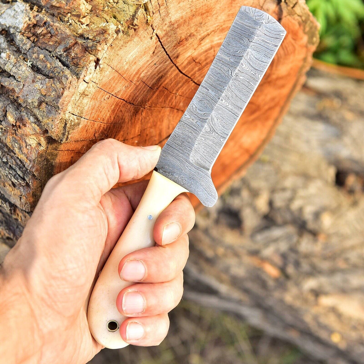 The 4-Inch Camel Bone Damascus Belt Knife | Texan Knives