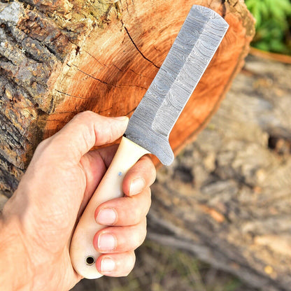 The 4-Inch Camel Bone Damascus Belt Knife | Texan Knives