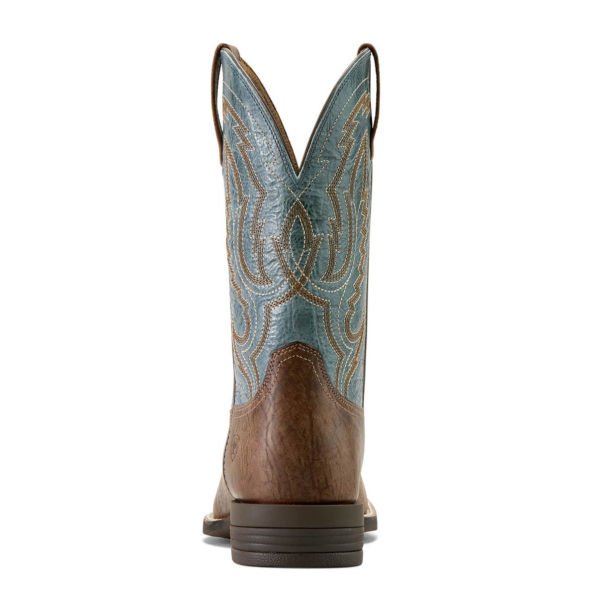 Ariat Steadfast brown leather square toe cowboy boot with blue stitching, view 5