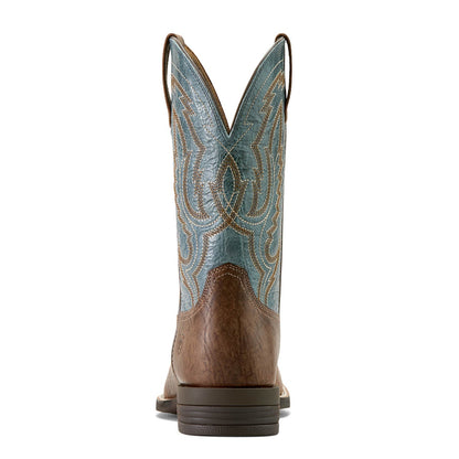 Ariat Steadfast brown leather square toe cowboy boot with blue stitching, view 5