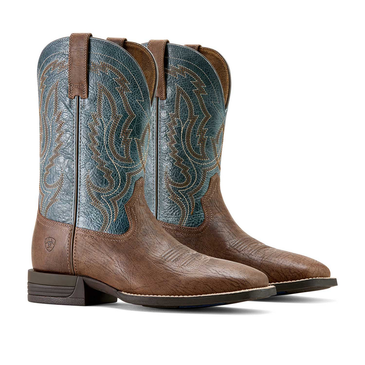 Ariat Steadfast brown leather square toe cowboy boot with blue stitching