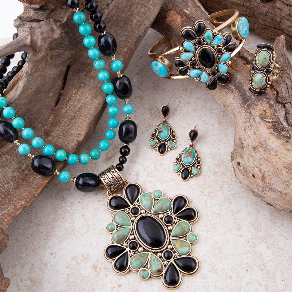 The Barcelona Turquoise and Onyx Cuff, view 4