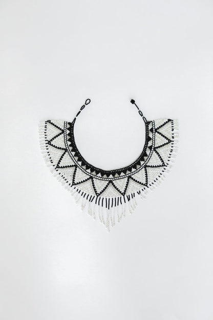 Black cascading glass bead hat necklace, view 3