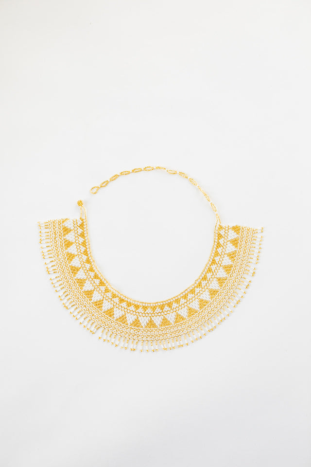 Gold glass bead hat necklace, view 4