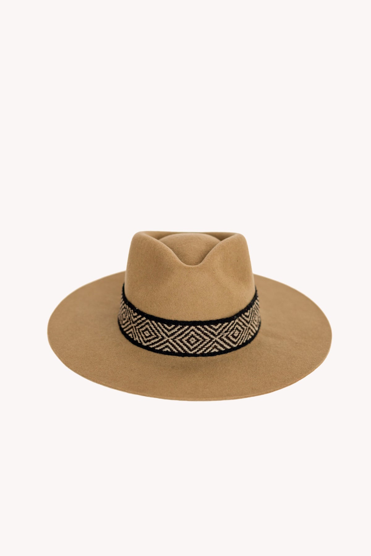 Beige alpaca wool felt Western hat with a woven hatband