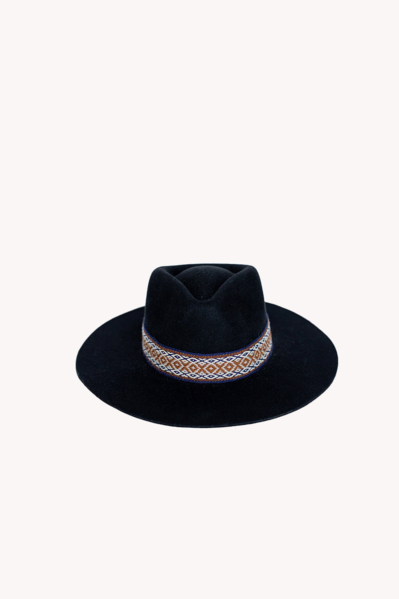 Black alpaca wool felt Western hat with a woven hatband